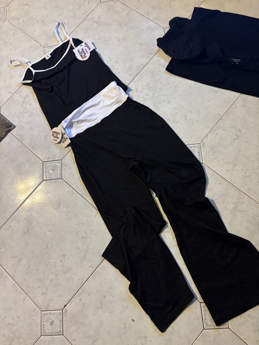 Black & White Strappy Wide-Leg Jumpsuit with Contrast Waistband